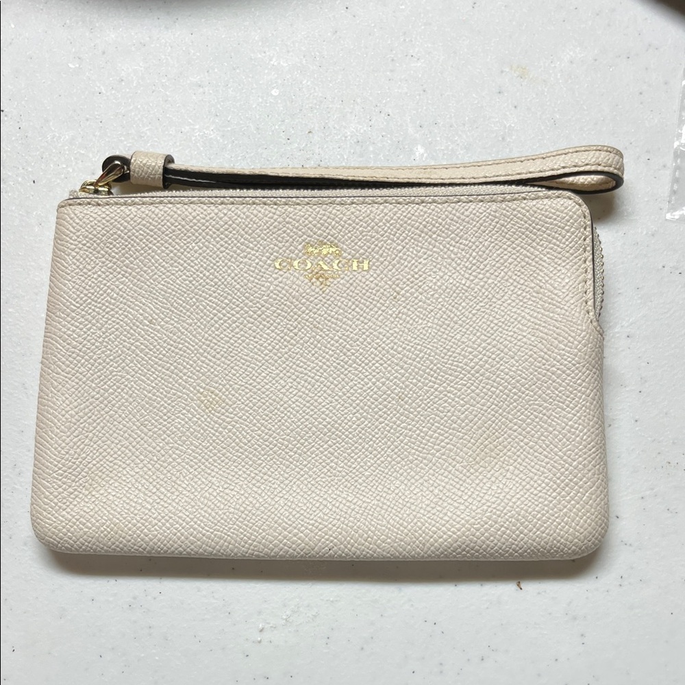Coach Small Ivory Textured Leather Wristlet